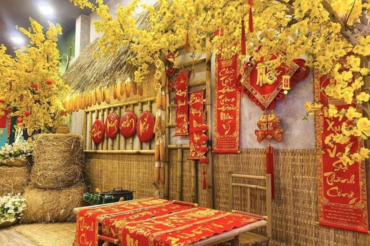 trang trí tiểu cảnh tết đơn giản