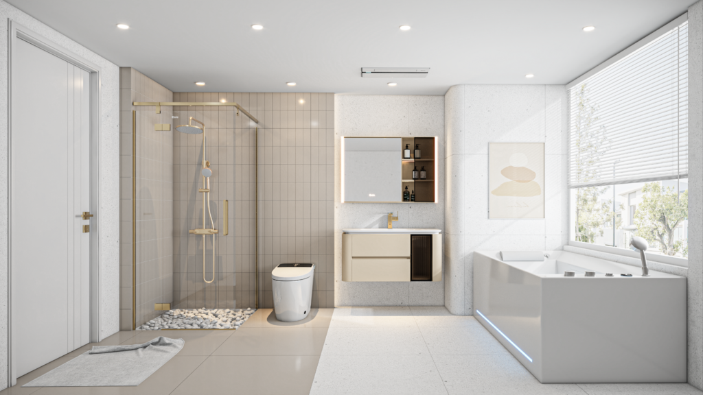 10+ Mẫu nhà vệ sinh thiết kế đẹp, ấn tượng không thể bỏ qua 2 Nhà vệ sinh theo phong cách hiện đại đi kèm những vật liệu cao cấp