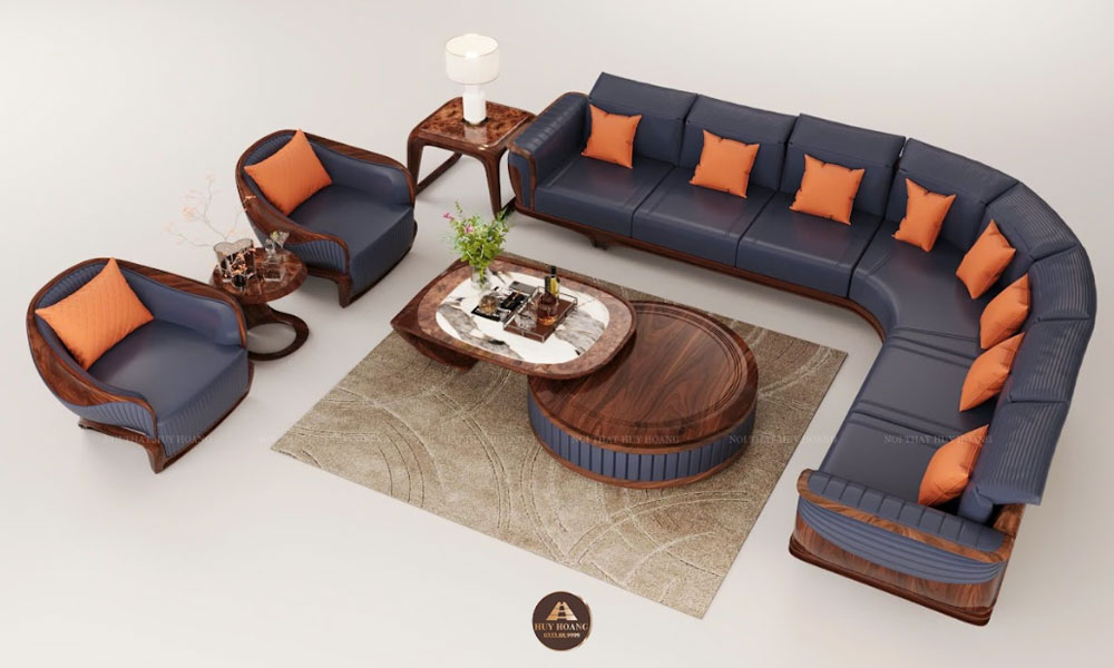 Sofa chữ L gỗ óc chó