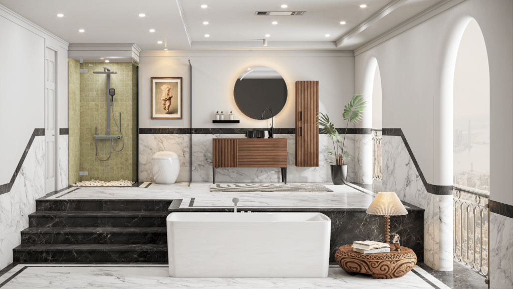 10+ Mẫu nhà vệ sinh thiết kế đẹp, ấn tượng không thể bỏ qua 8 Mẫu nhà vệ sinh mang phong cách tân cổ điển cùng các thiết bị thông minh