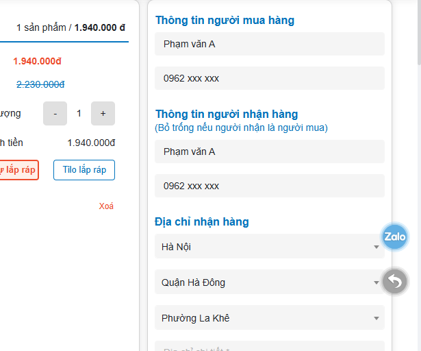 Nên mua tủ quần áo 2 cánh hay tủ quần áo 3 cánh tại Tilo ? 9 Điền thông tin nhận hàng và thanh toán