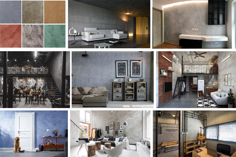 Thi công sơn bê tông sẽ kết hợp các màu để tạo hiệu ứng phản chiếu ánh sáng: loang lổ, gai, bọt biển, mây.